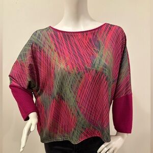 Andrea Geer Artisan Abstract Print Top in Magenta & Green, one size